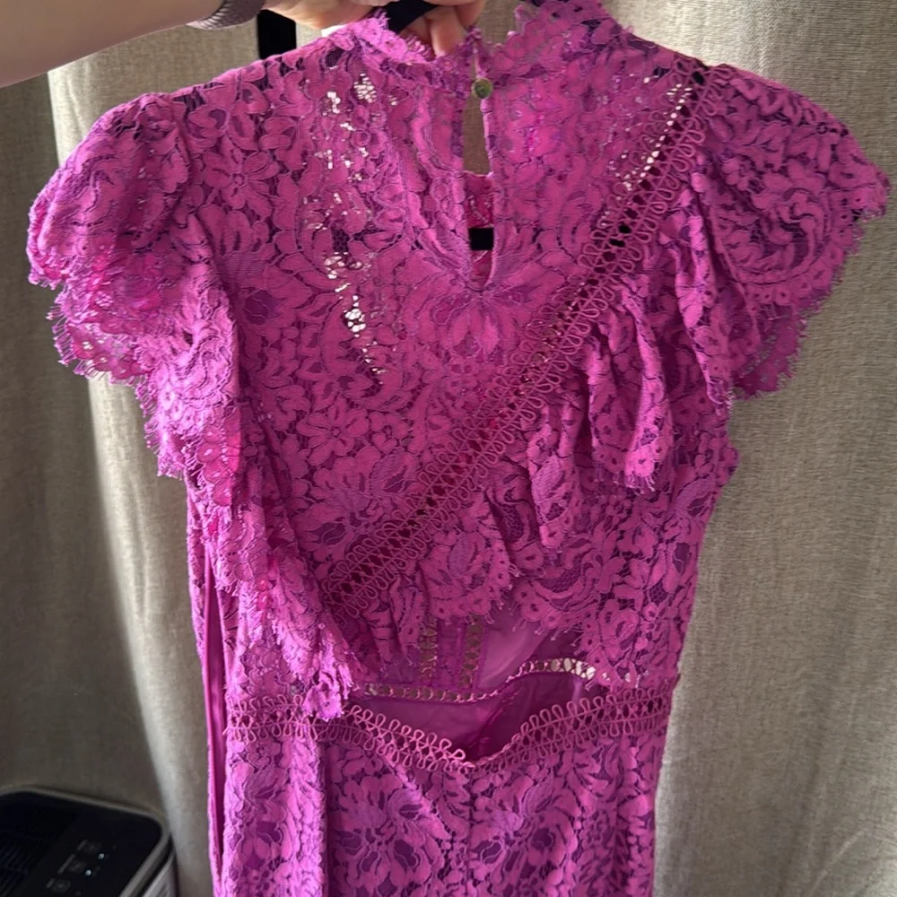 Saylor Stunning Fuschia Elegant Pink Lace Dress - Picture 4 of 11